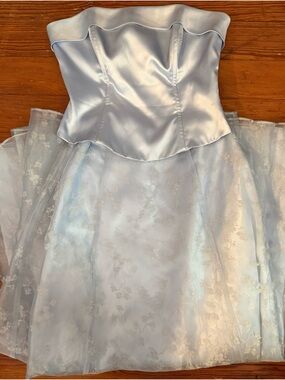 Zum Zum by Niki Livas Strapless Light Blue Satin & Lace Prom Dress